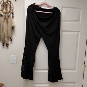 Women's Black Flare Pants with Lace Trim